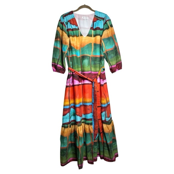 WILLA STORY Vinnie Maxi Dress Multi-Color Striped Print V-Neck  Size: Large - Picture 2 of 14